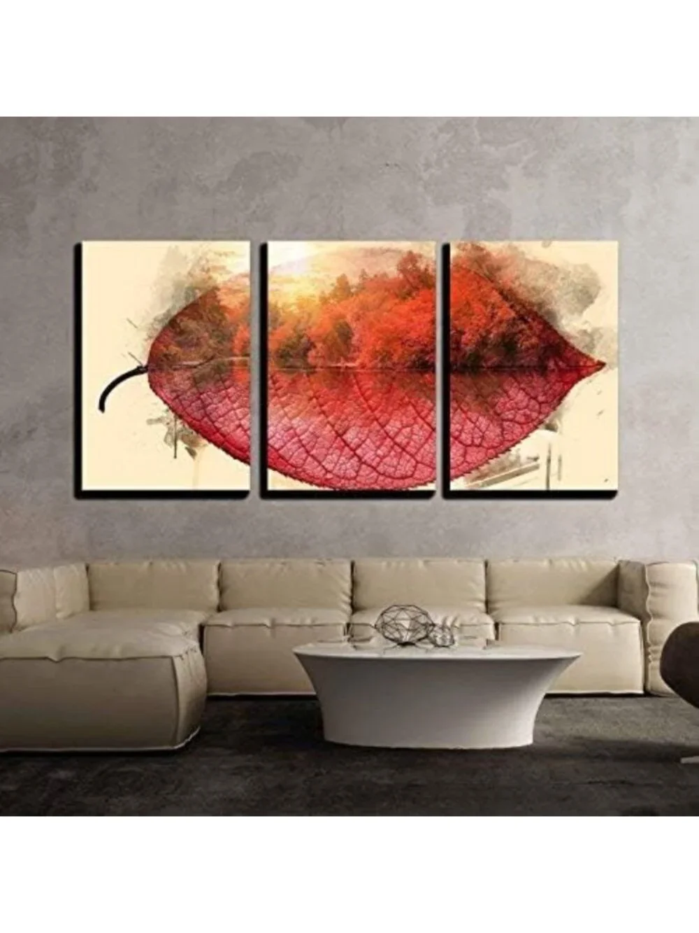 3 Piece Abstract Canvas Wall Art - Fall Trees & Lake - Modern Framed Decor 24x36